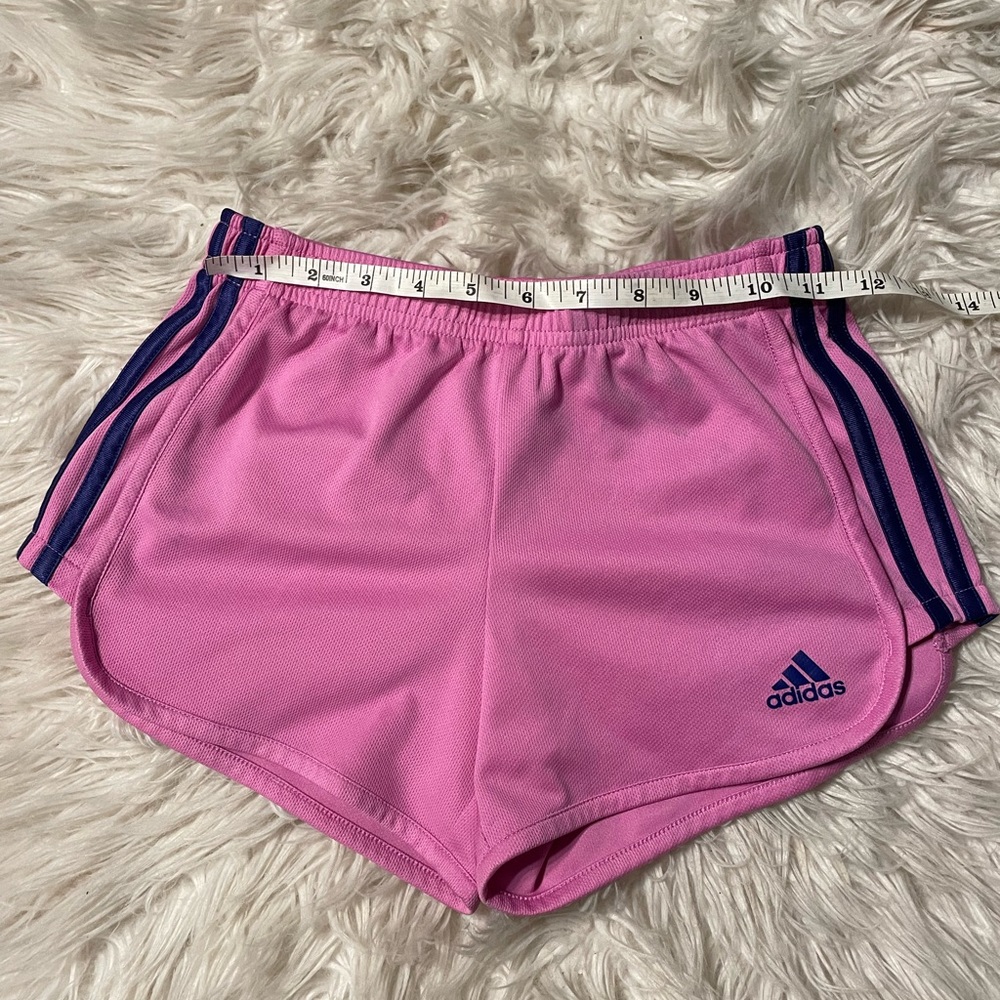 Pink and purple adidas jogger shorts